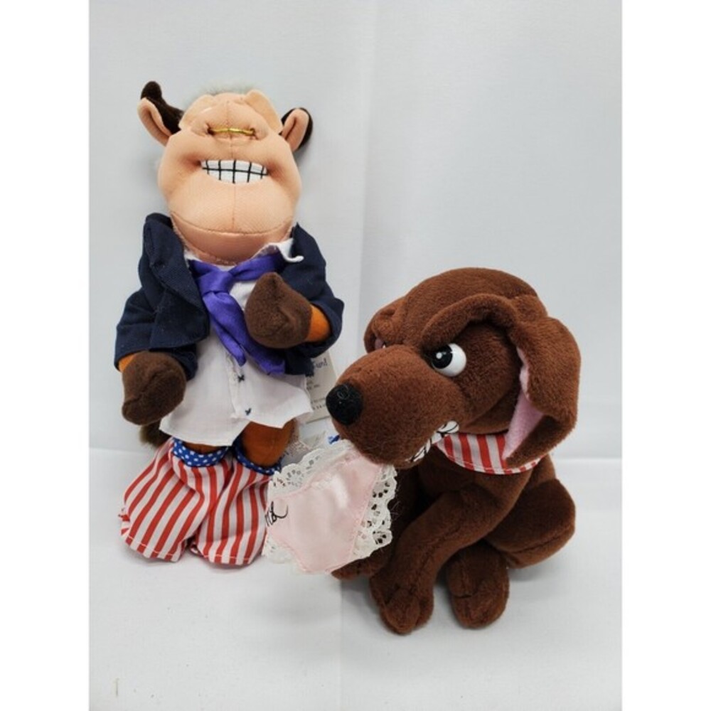 VINTAGE INFAMOUS MEANIES PLUSH BULL BILL CLINTON & BUDDY DOG MONICA‎ UNDERWEAR